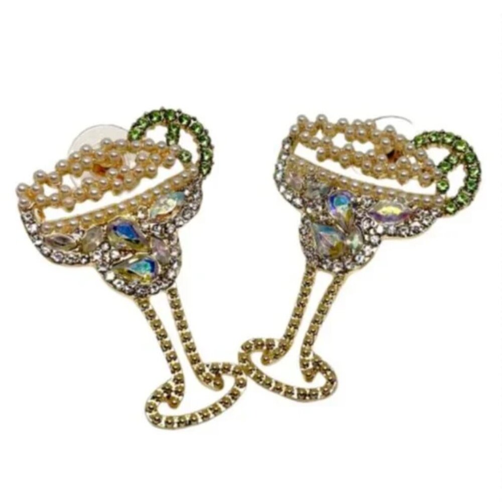 ⭐️💍 FREE Drink Cocktail Alcohol Margarita Boho Chic Hipster Rhinestone Earrings